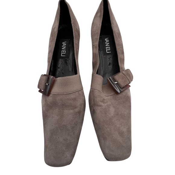 Vaneli Taupe‎ Suede Kitten Heel Pumps Square Toe Buckle Accent 8.5 Leather Sole - Picture 8 of 10
